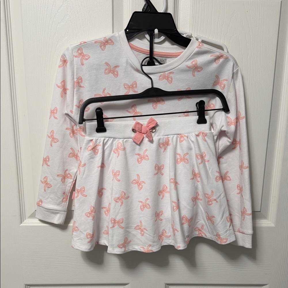 Rachel Zoe White and Pink Bow-Print Girls Matching Top & Skirt